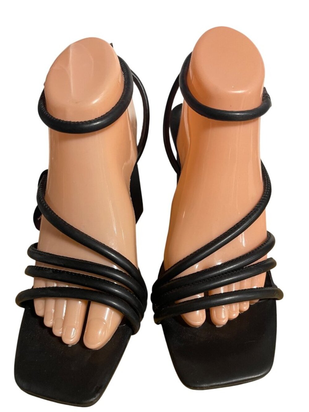 Apt. 9 Womens Strappy Block Heels Size 9.5 Black Chunky High Heel Shoes